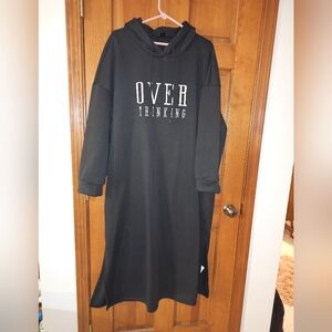 SHEIN Black Curve Hoodie Night Shirt  "Over Thinking" printed in white.